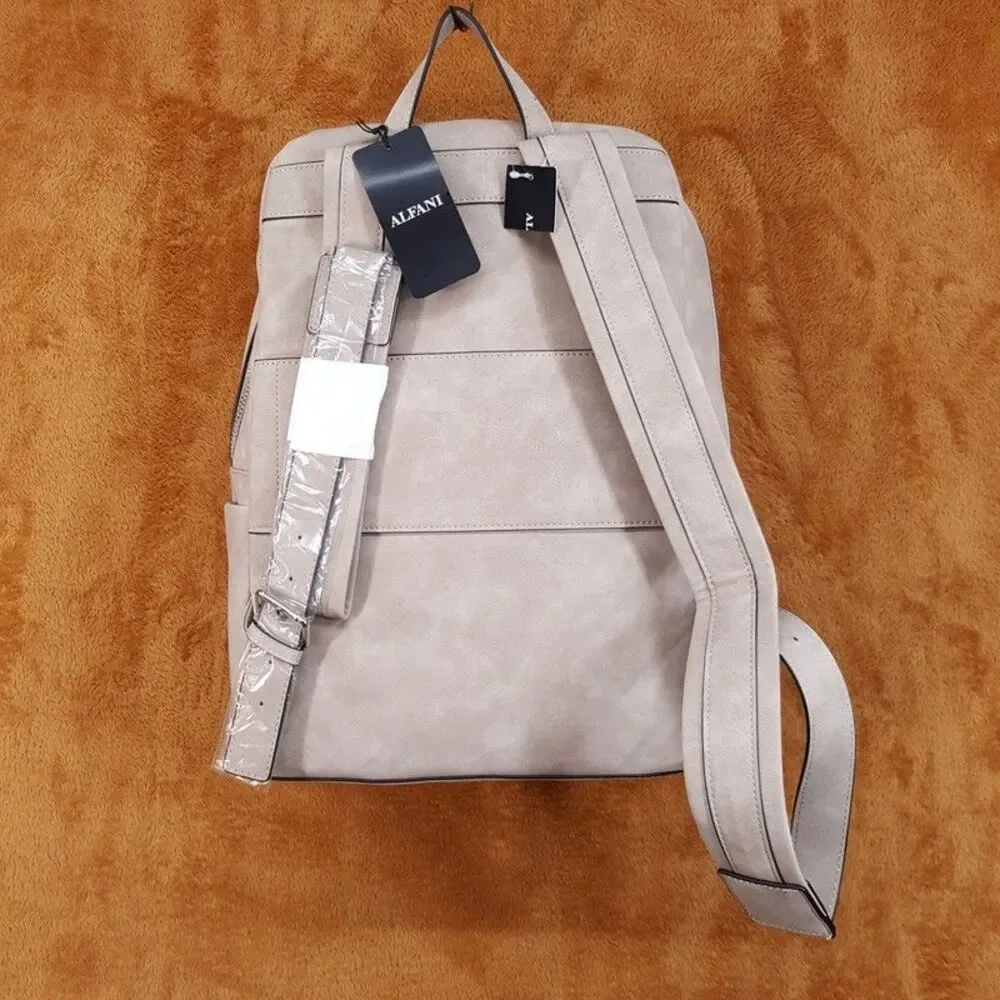ALFANI Backpack Natural Tan Faux Suede Workwear Travel Business School $99